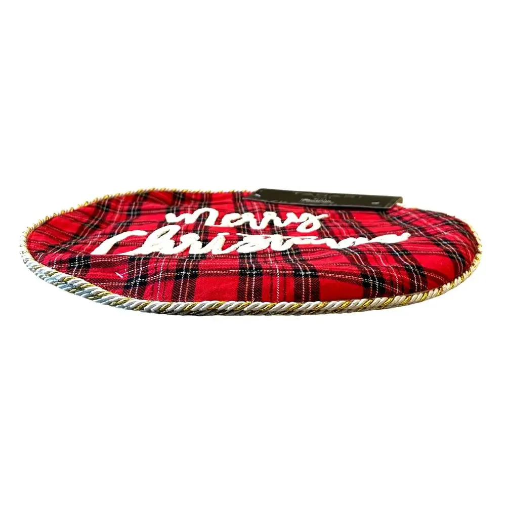 Tahari MERRY CHRISTMAS Red Tartan Plaid Placemats 15in Set of 4 Holiday New